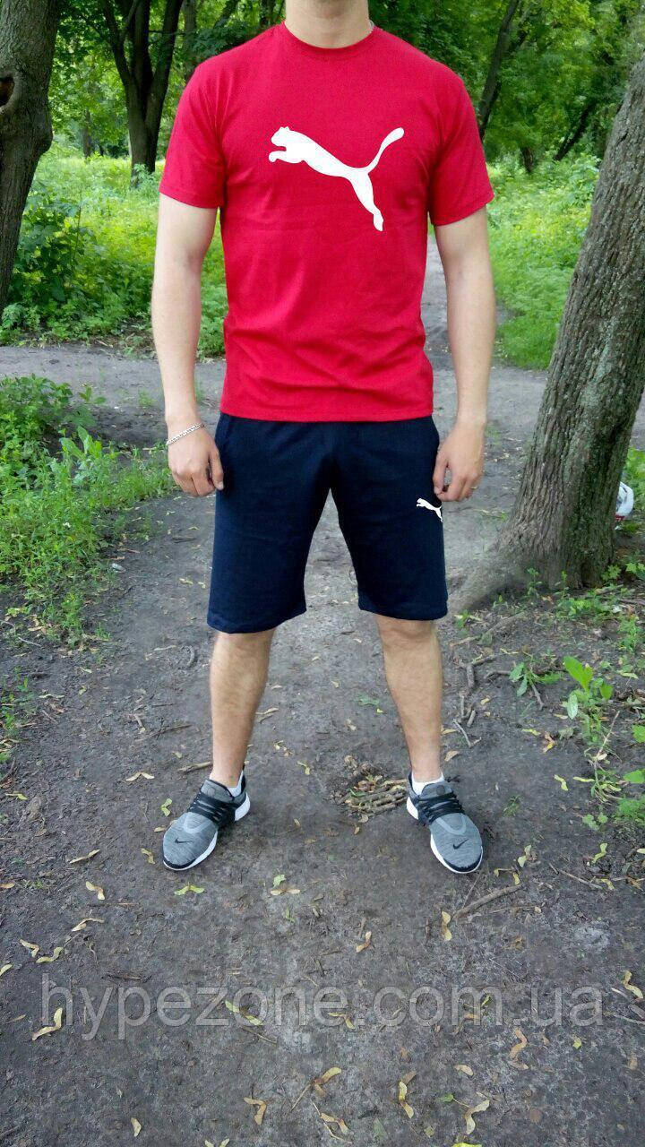 Чоловічий комплект футболка + шорти Puma червоного і чорного кольору