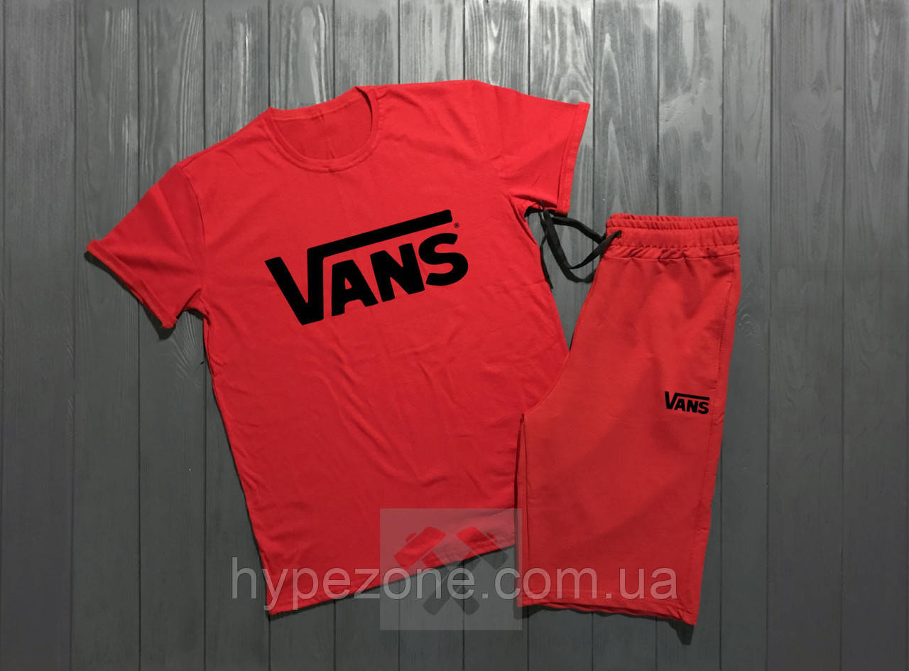 Чоловічий комплект футболка + шорти Vans червоного кольору