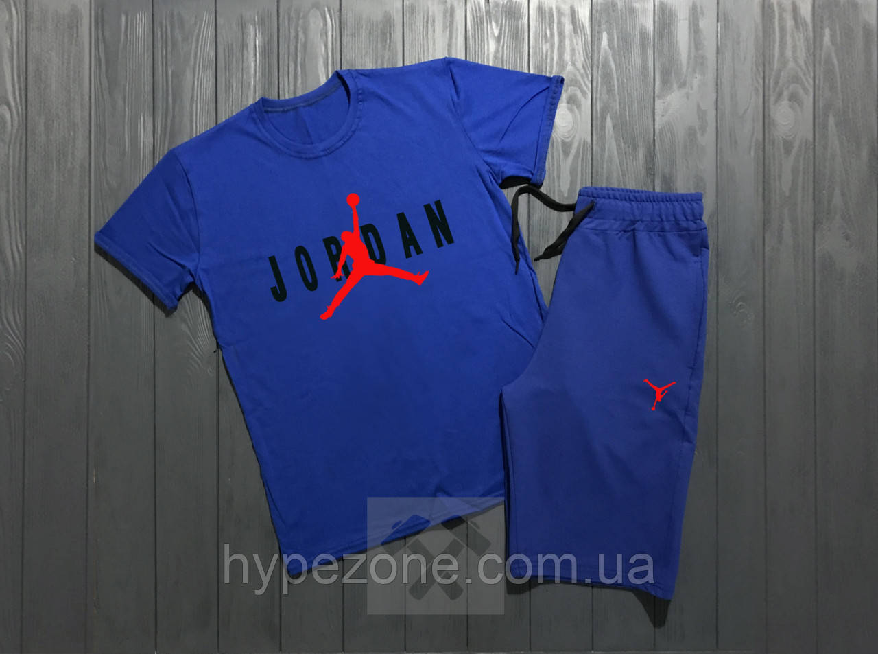 Чоловічий комплект футболка + шорти Jordan синього кольору, фото 1