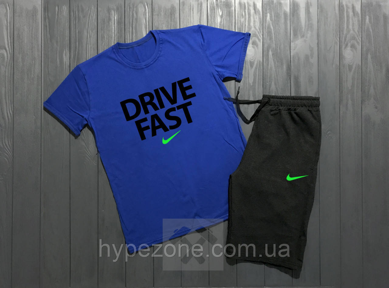 Чоловічий комплект футболка + шорти Nike синього і сірого кольору, фото 1