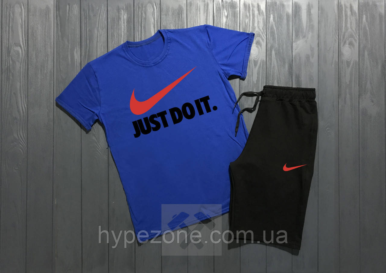 Чоловічий комплект футболка + шорти Nike синього і чорного кольору