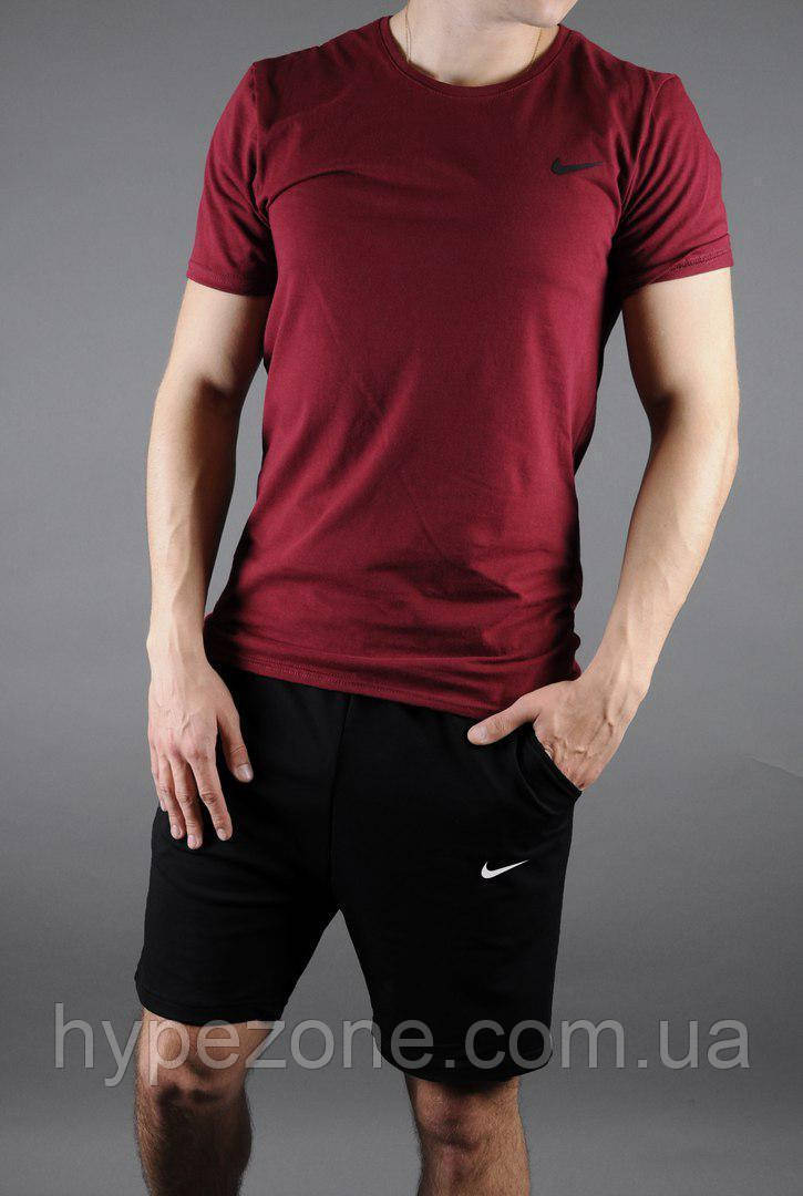 Чоловічий комплект футболка + шорти Nike чорного і червоного кольору