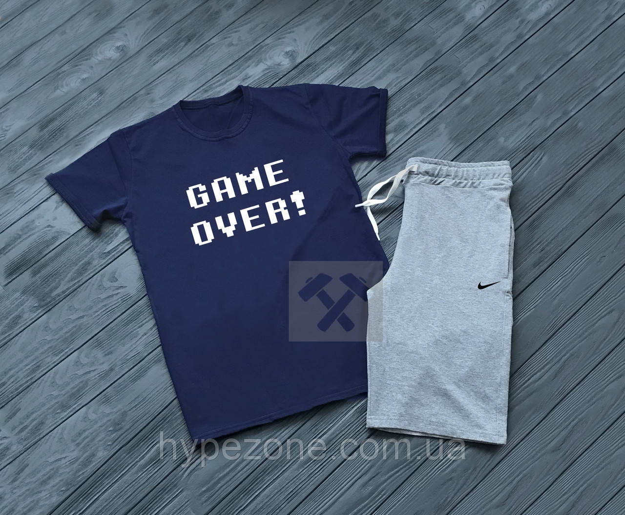 Чоловічий комплект футболка + шорти Nike синього і сірого кольору