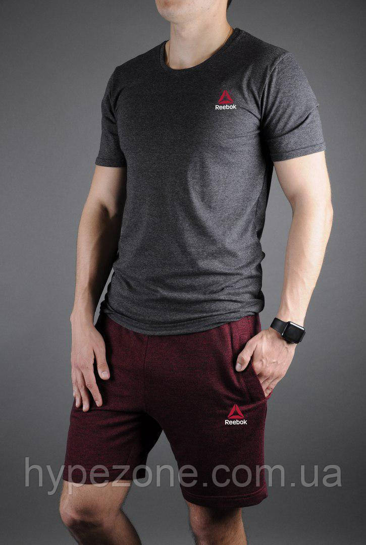 Чоловічий комплект футболка + шорти Reebok червоного і сірого кольору, фото 1
