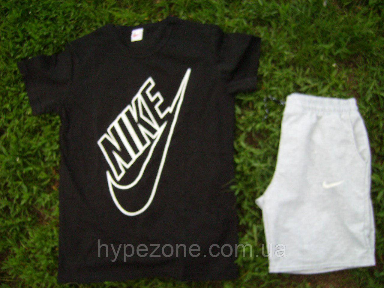 Чоловічий комплект футболка + шорти Nike сірого і чорного кольору