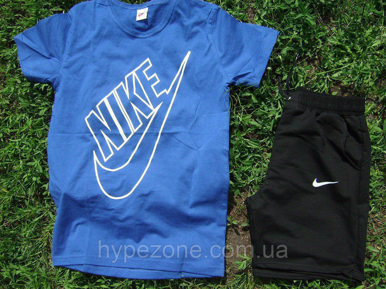 Чоловічий комплект футболка + шорти Nike синього і чорного кольору