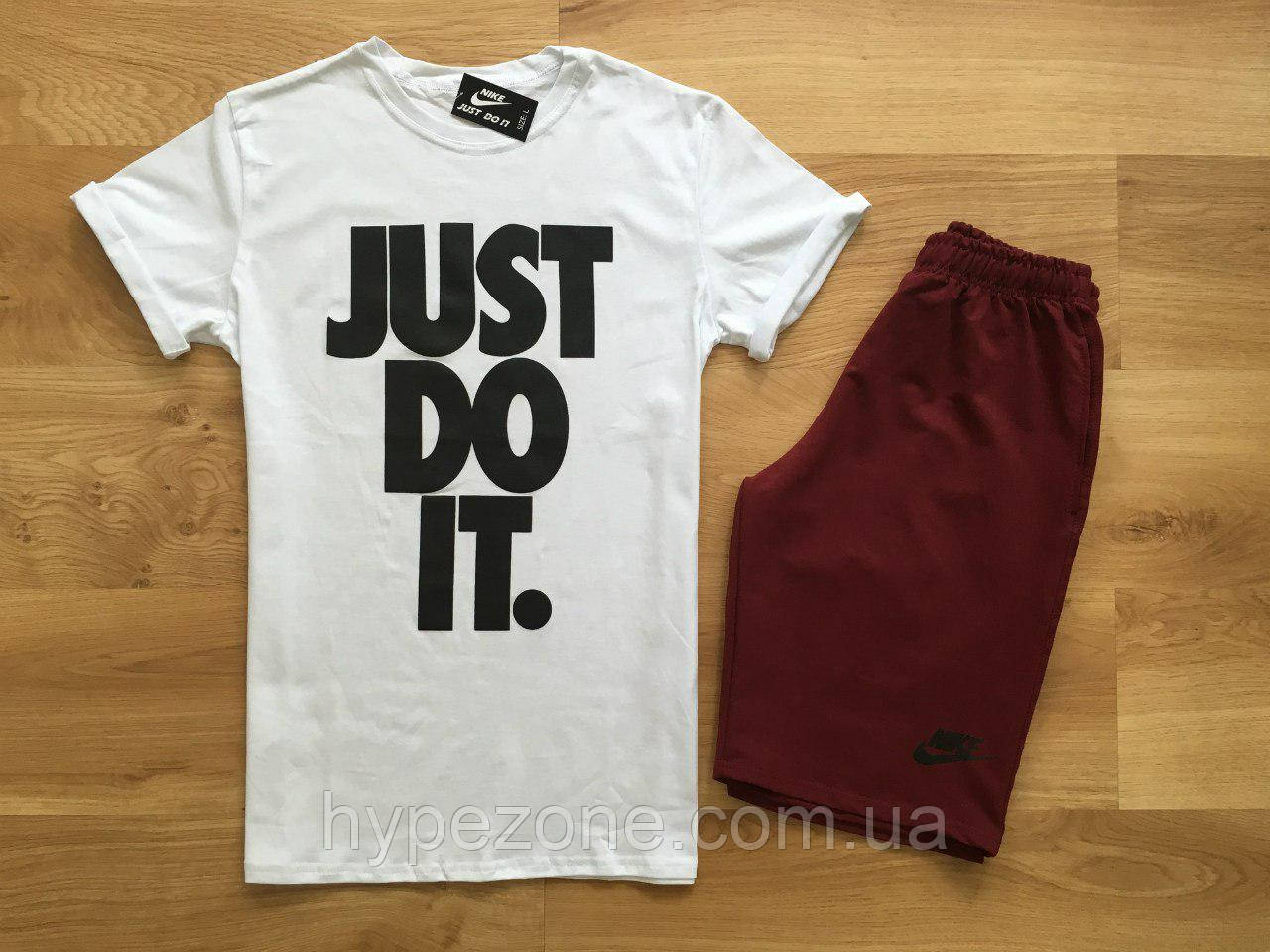 Чоловічий комплект футболка + шорти Nike білого і червоного кольору
