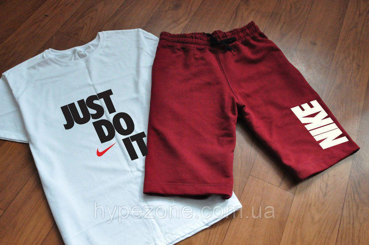 Чоловічий комплект футболка + шорти Nike білого і червоного кольору