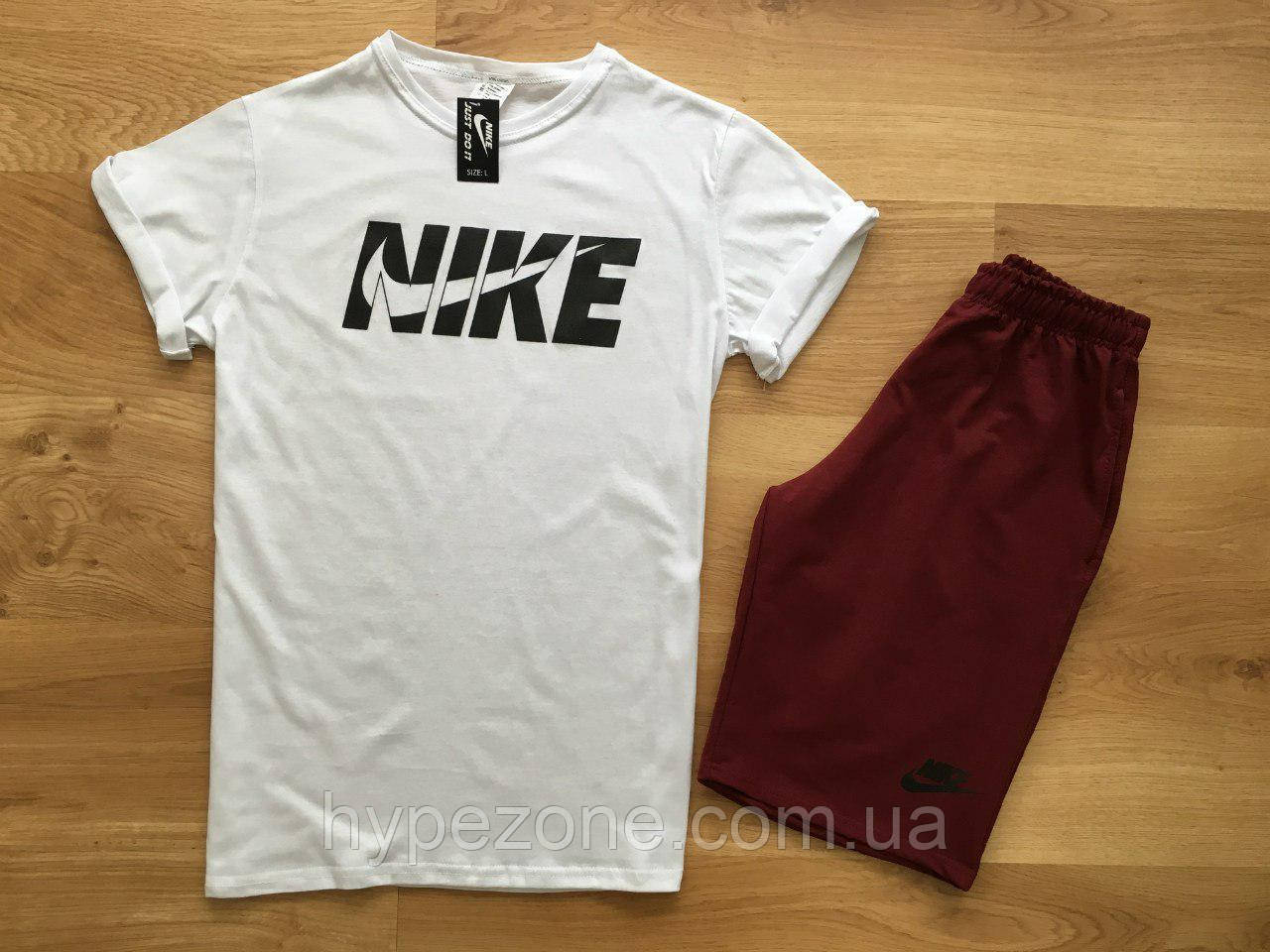 Чоловічий комплект футболка + шорти Nike білого і червоного кольору