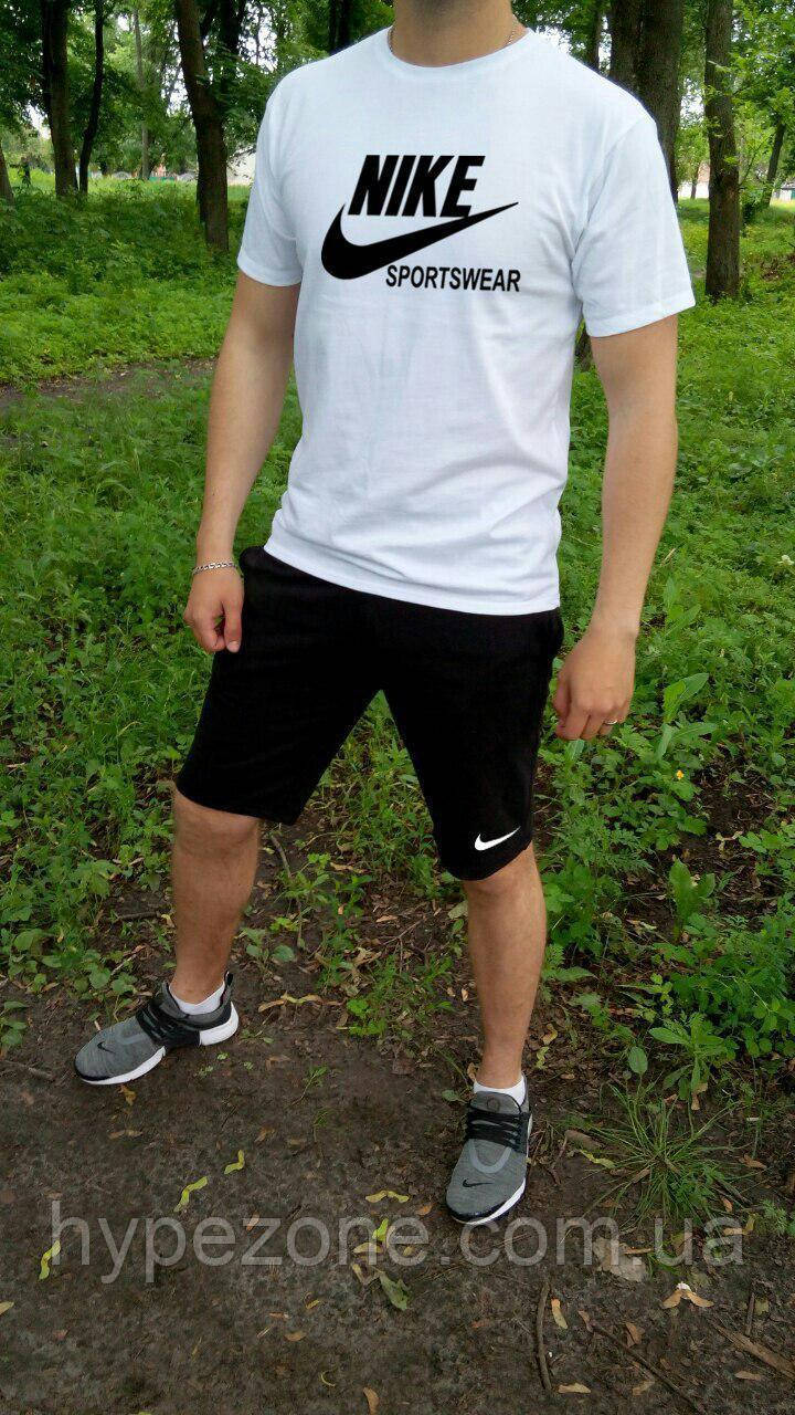 Чоловічий комплект футболка + шорти Nike білого і чорного кольору, фото 1