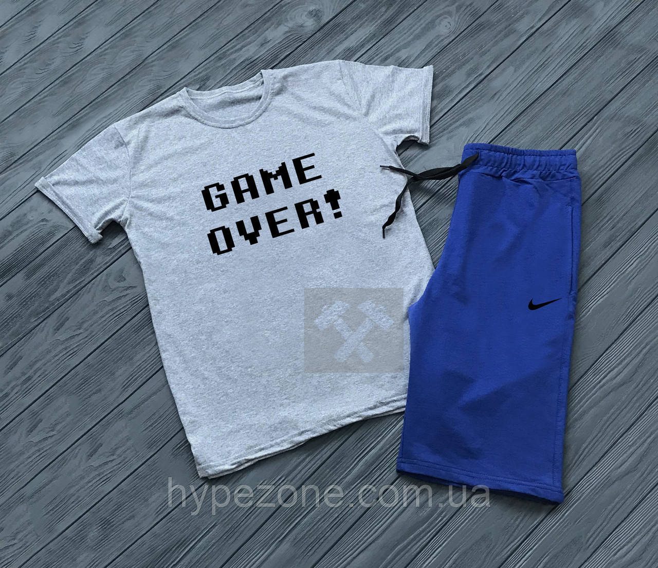 Чоловічий комплект футболка + шорти Nike синього і сірого кольору, фото 1