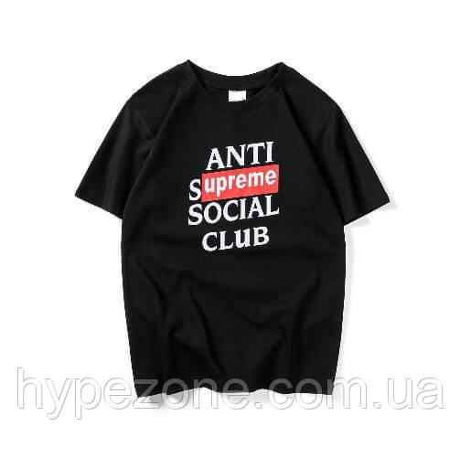 Футболка Supreme + Anti Social social club чорна з логотипом, унісекс (чоловіча,жіноча,дитяча)"" В стилі Anti, фото 1