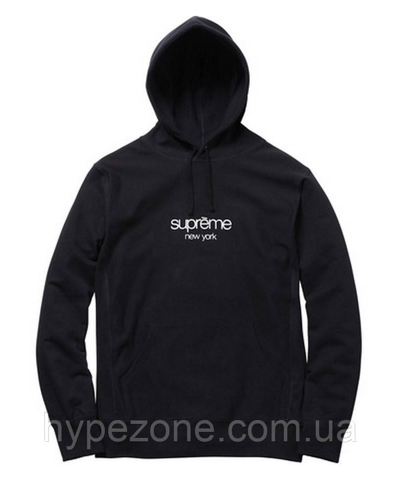 Худі Supreme New York чорне з білим логотипом, унісекс (чоловіче,жіноче,дитяче)