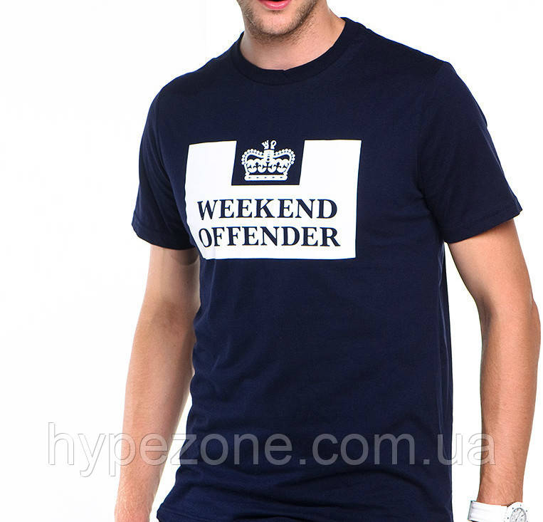 Футболка Weekend offender чоловіча темно синя з коротким рукавом, Бавовняна футболка з принтом Вікенд Оффендер