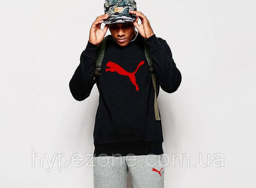 Світшот чорний PUMA ( Пума ) ( червоне лого )