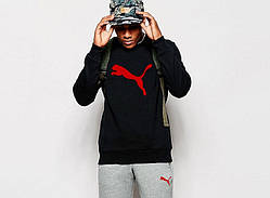 Світшот чорний PUMA ( Пума ) ( червоне лого )