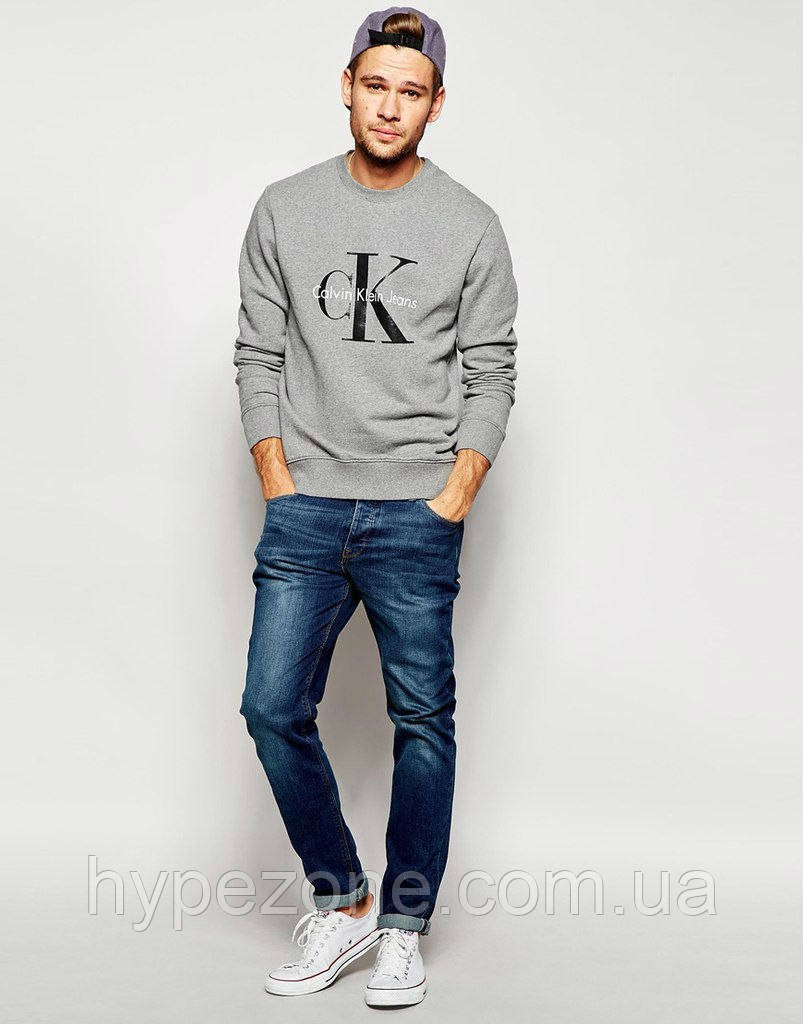 Світшот сірий CK з принтом Calvin Klein