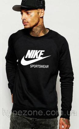 Кофта спортивна Nike Sportswear чоловіча чорна, Світшот принтом Найк Спортсвеар, Толстовка Найк Спортсвер