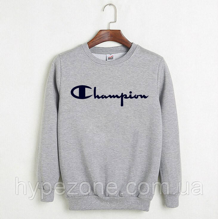 Світшот сірий Champion ( Чемпіон )( чорне лого ), фото 1