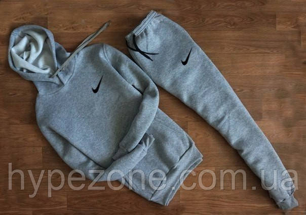 Чоловічий сірий спортивний костюм NIKE з капюшоном (дрібна галочка)
