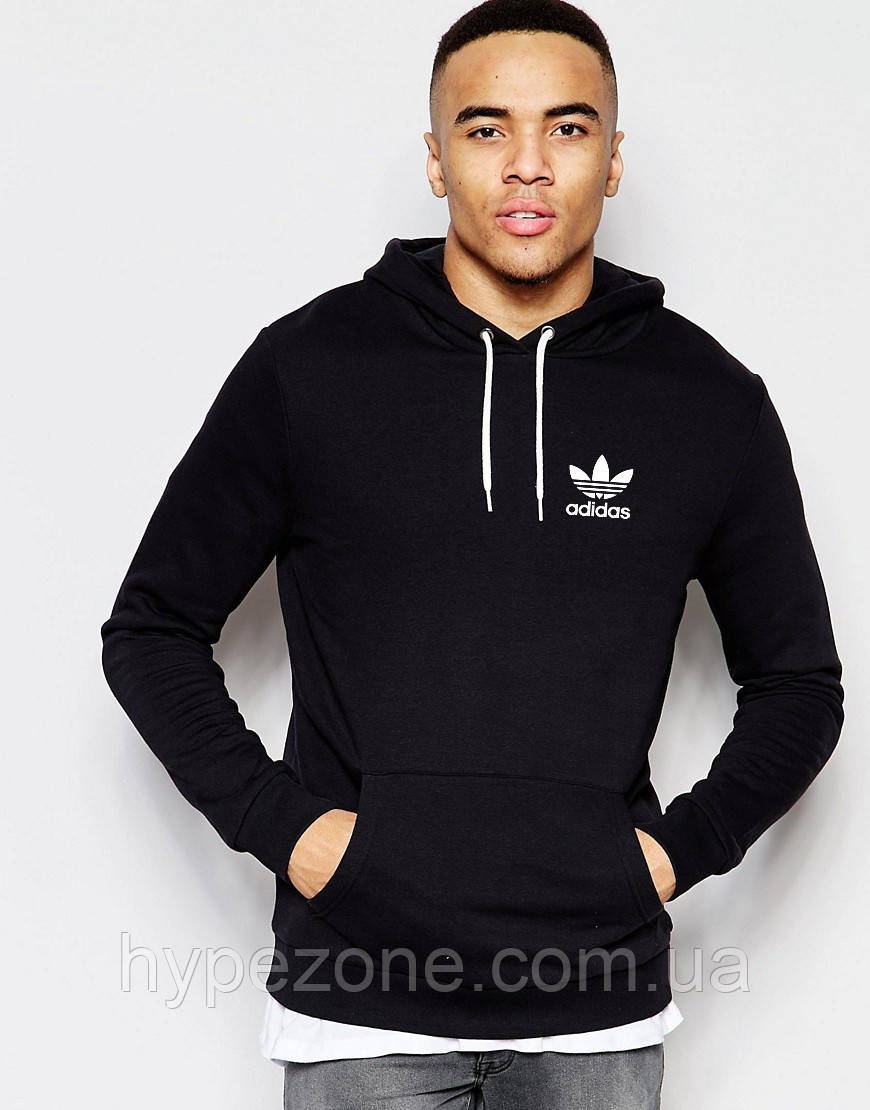 Світшот чоловічий Adidas з капюшоном Sweatshirt Кофта спортивна з логотипом Адідас Кенгуру чорне Літнє Зимове