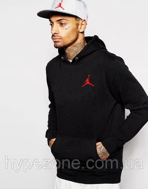 HOODIE Jordan Толстовка чоловіча з принтом Джордан, Кенгуру чорна з кишенею, Кофта спортивна з капюшоном