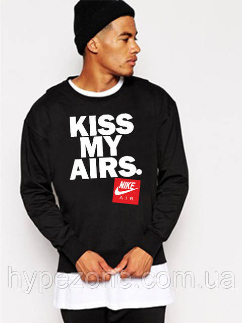 Світшот Чорний чоловічий з принтом Nike ( Найк ) Kiss my airs Найк | Кофта, фото 1