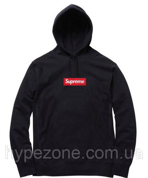 Толстовка чорна з принтом Supreme Чоловіча Кенгурушка