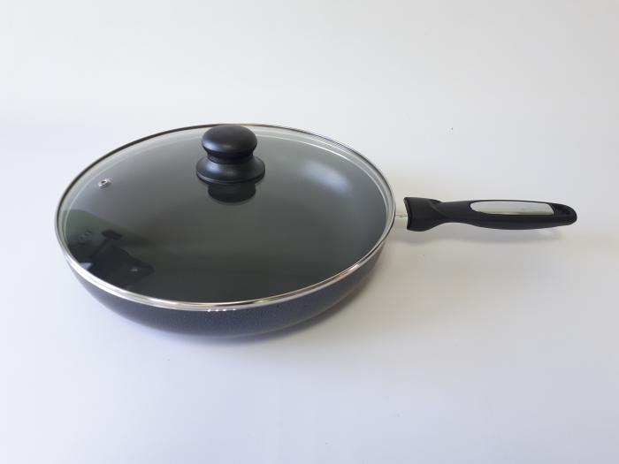 Сковорода для жарки с антипригарным тефлоновым покрытием со стеклянной крышкой D 28 cm H 6 cm L 46 cm - фото 1 - id-p438599069