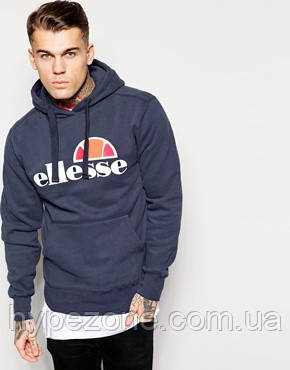 Толстовка синя чоловіча з принтом 'ELLESSE' | Кенгурушка