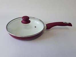 Сковорода для смаження з антипригарним керамічним покриттям зі скляною кришкою лілова D 24cm H 5cm L 43cm