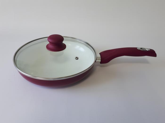 Сковорода для жарки с антипригарным керамическим покрытием со стеклянной крышкой лиловая D 24cm H 5cm L 43cm - фото 1 - id-p438599059