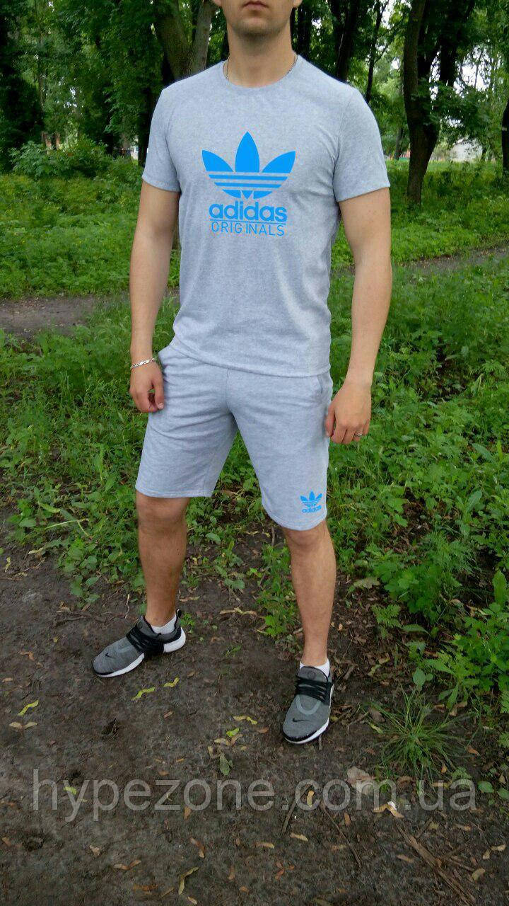 Чоловічий комплект футболка + шорти Adidas сірого кольору