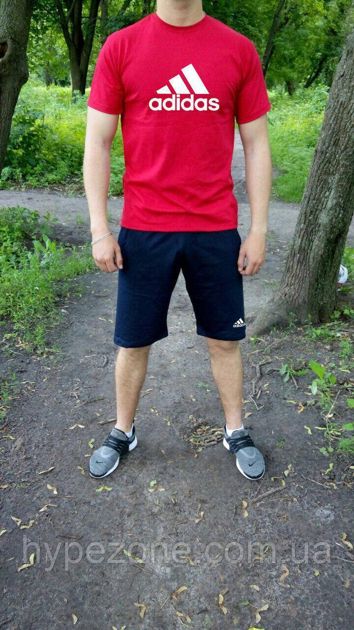 Чоловічий комплект футболка + шорти Adidas червоного і синього кольору, фото 1