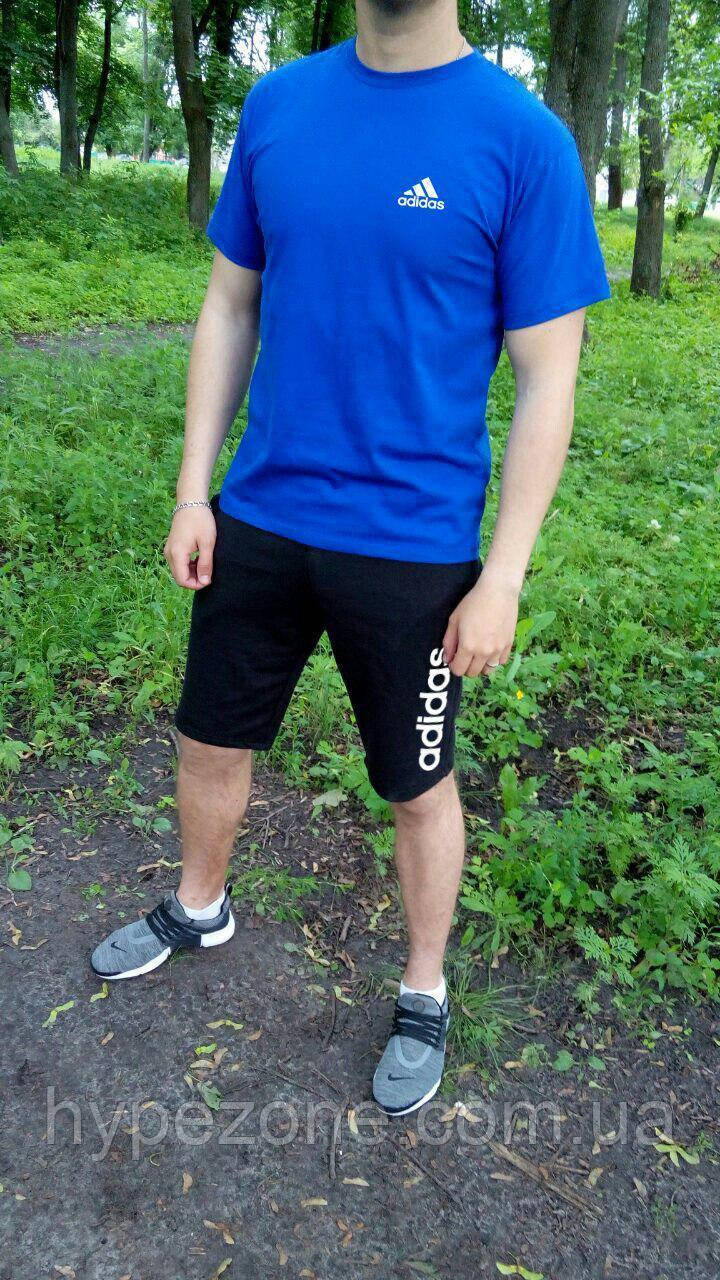 Чоловічий комплект футболка + шорти Adidas синього і чорного кольору