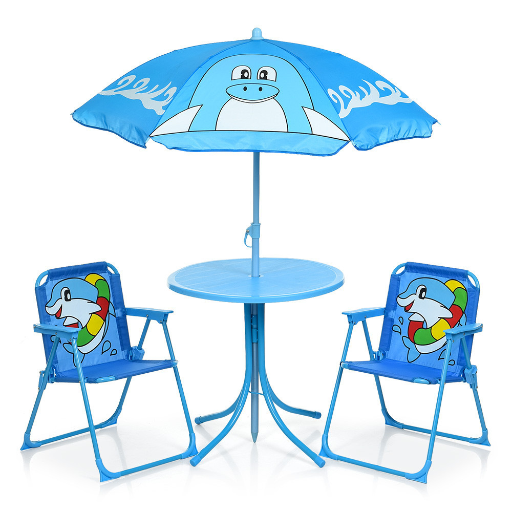 Дитячий столик літній і 2 стільці з парасолькою Bambi 93-74-DLF Дельфіни Blue, фото 1