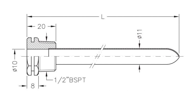 Погружная гильза 1/2" для датчиков (L - 250мм.) медь - фото 2 - id-p406824451