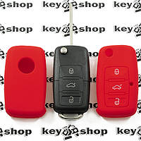 Чехол (красный, силиконовый) для выкидного ключа Skoda (Шкода) 3 кнопки