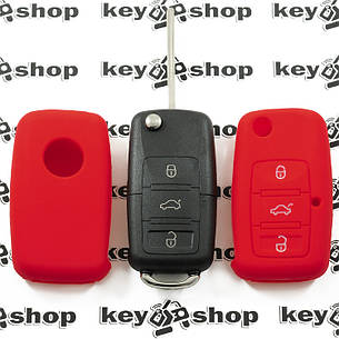 Чохол (червоний, силіконовий) для выкидного ключа Skoda (Шкода) 3 кнопки, фото 2