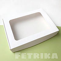 Коробка з крафт-картону з віконцем 200*150*30 мм, Біла