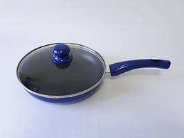 Сковорода для смаження з антипригарним тефлоновим покриттям зі скляною кришкою D 24 cm H 5 cm L 43 cm