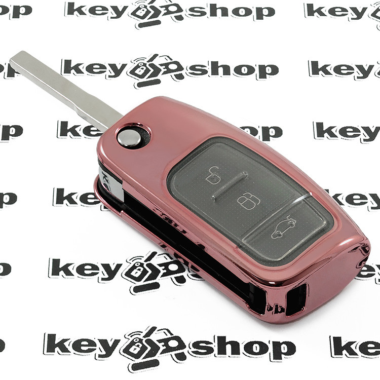 Чехол (бледно-розовый, полиуретановый) для выкидного ключа Ford (Форд), кнопки с защитой - фото 3 - id-p1079558560