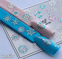 Зимний слайдер дизайн 3D Снежинки со стразами - Новогодние наклейки для ногтей арт.3DCrystal/26
