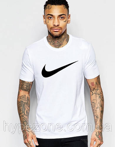 Футболка Nike Найк белая с черным принтом Мужская спортивная футболка в ...