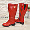 Чоботи червоні шкіряні на невисокому каблуці, декоровані фурнітурою. Батал!, фото 2