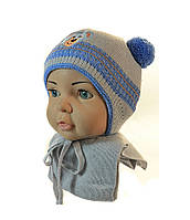 Комплект шапка+шарф вязаний для мальчика зима на трикотажном подкладе AGBO Польша 42-44р разного цвета