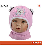 Комплект шапка + шарф в'язаний для дівчинки зима на флісовій підкладці MAGROF Польща 38-44р різного кольору