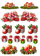 Вафельная картинка "Новогодние подарки, гирлянды, веночки, снежинки" 25