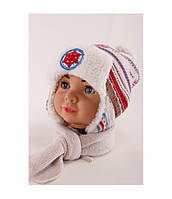 Комплект шапка + шарф в'язаний для хлопчика зима на хутряному підкладі POLITANO Польща 46-48р різного кольору
