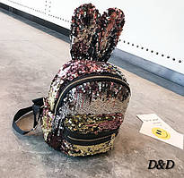 Детский блестящий рюкзак с паедками двухстороннний с ушками